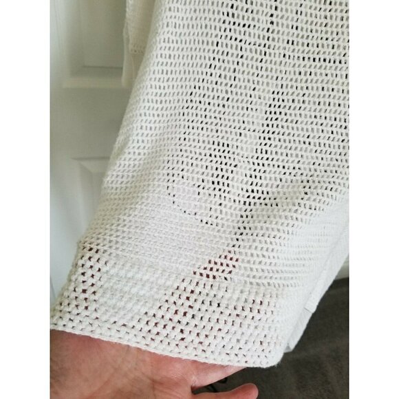 DKNY White Open Weave 100% Cotton Cardigan Elbow Length Sleeves Front Drape M/L - Picture 4 of 9